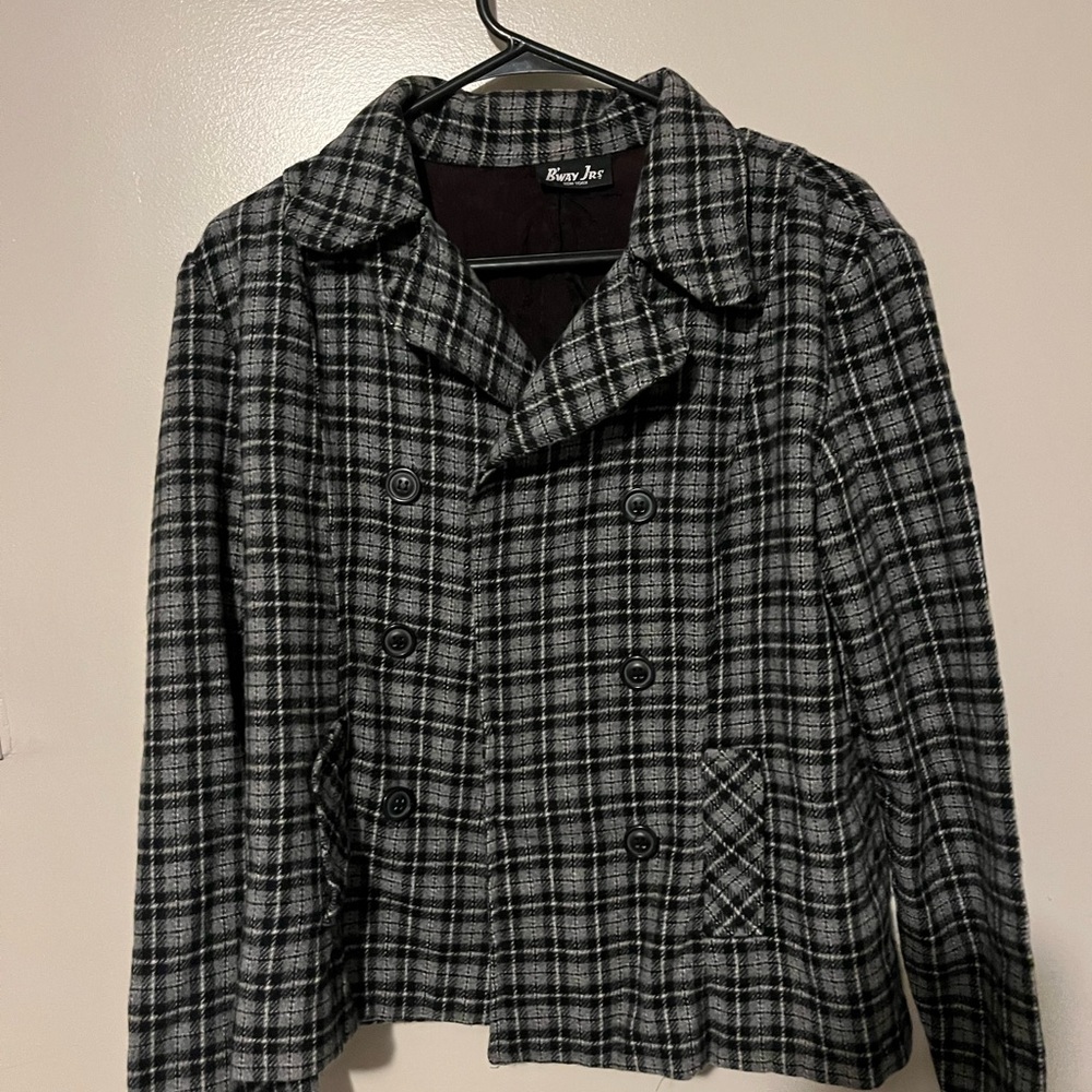80s vintage Black and Gray Plaid Men's blazer